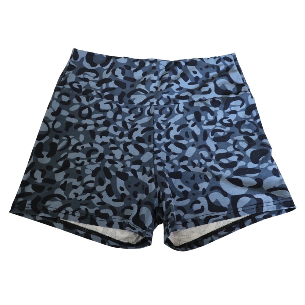 SHEIN Womens Blue Leopard Print High Waist Athletic Yoga Shorts Size L
